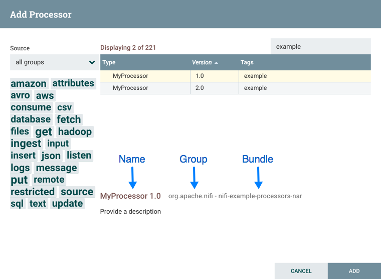 Apache NiFi, Component Versions