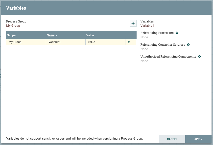 Apache NiFi, Variables