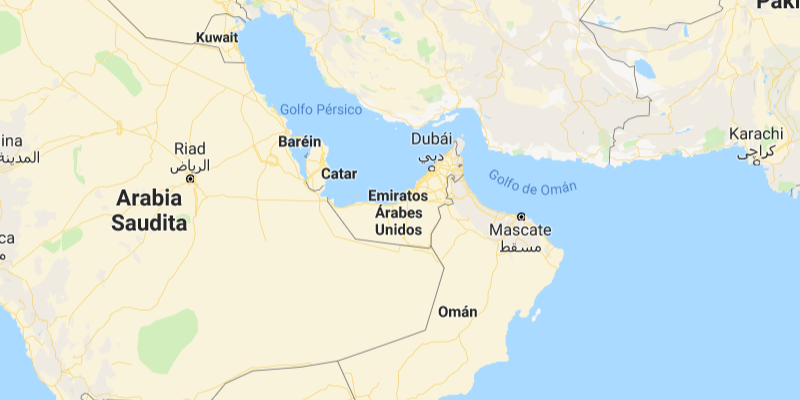 Mapa del Golfo Pérsico y los Emiratos Árabes Unidos